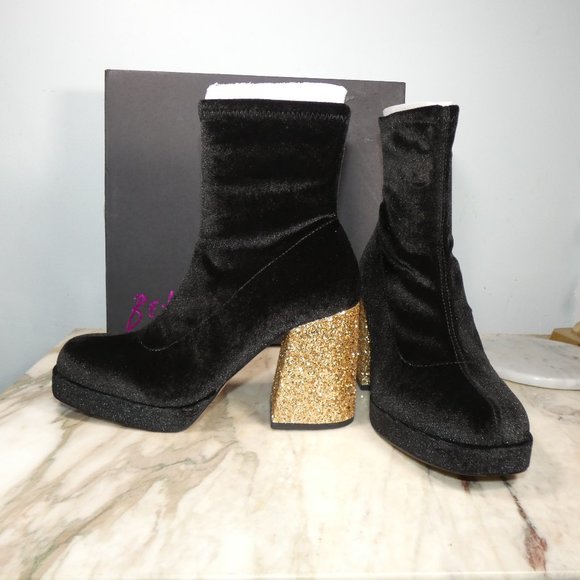NiB SPARKLING Heels! Betsey Johnson Matcha Fashion Boot, Black Velour 9 - Picture 5 of 9